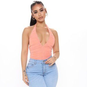 NWT - Fashion Nova Peach Ruched Mesh Bodysuit